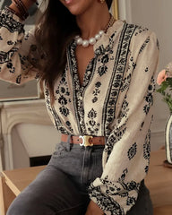 Apricot Floral Ruffled Bishop Sleeve Shirt