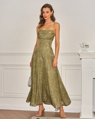 Green X Cross Jacquard Slip Maxi Dress