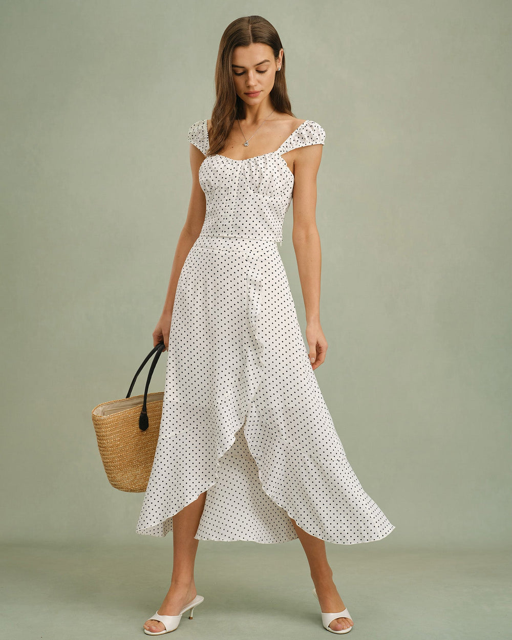 White Sweetheart Neck Polka Dot Tank Top