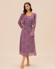 Purple Floral Ruched Slip Midi Dress