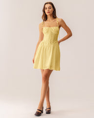 Yellow Ruched Corset Slip Mini Dress