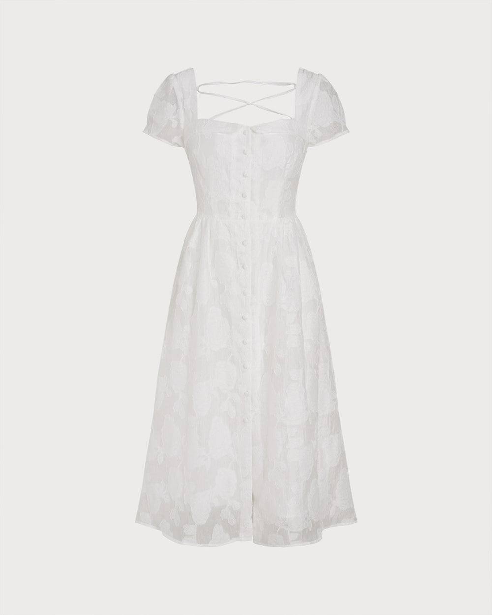 White Square Neck X Cross Midi Dress