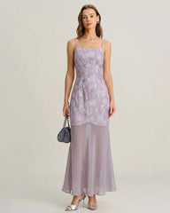 Purple Sequins Jacquard Slip Maxi Dress