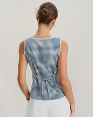 Blue Plaid Sleeveless Tank Top