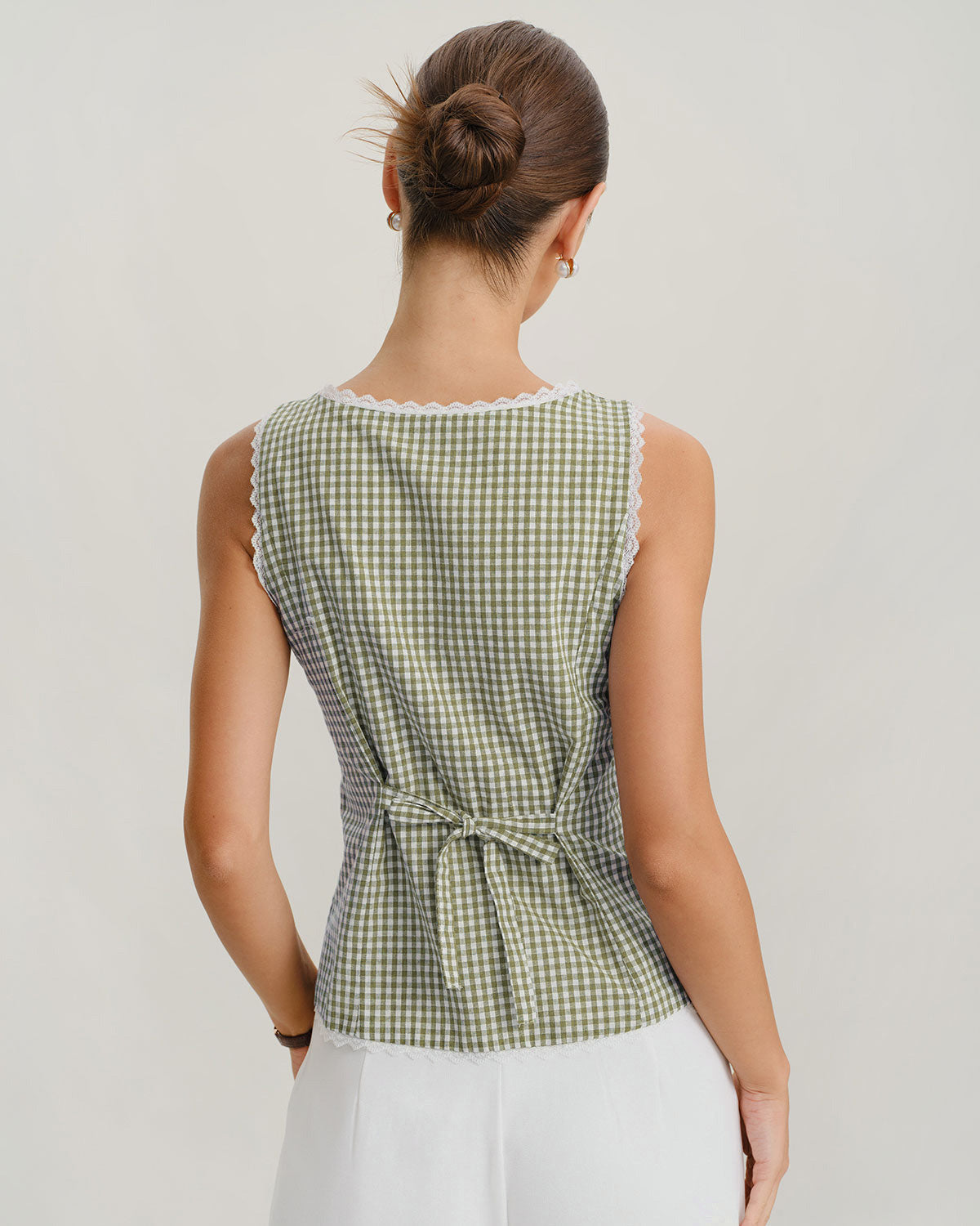 Green Boat Neck Plaid Tank Top