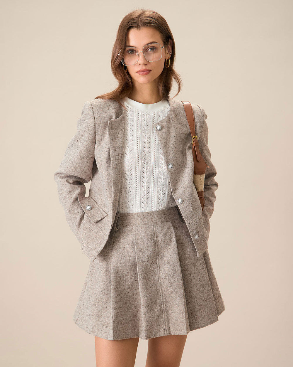 Khaki Pocket Pleated Mini Skirt