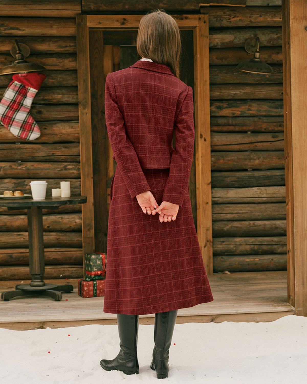 Red Plaid Double Breasted Jacket