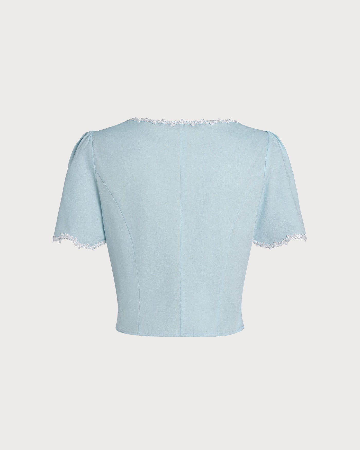 Blue Lace Button Square Neck Shirt