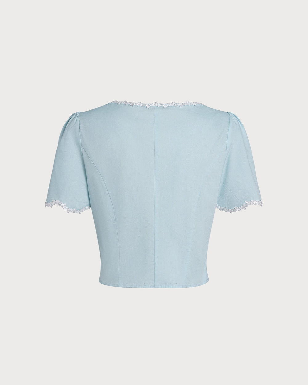 Blue Lace Button Square Neck Shirt