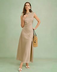 Apricot Ruffled Midi Dress