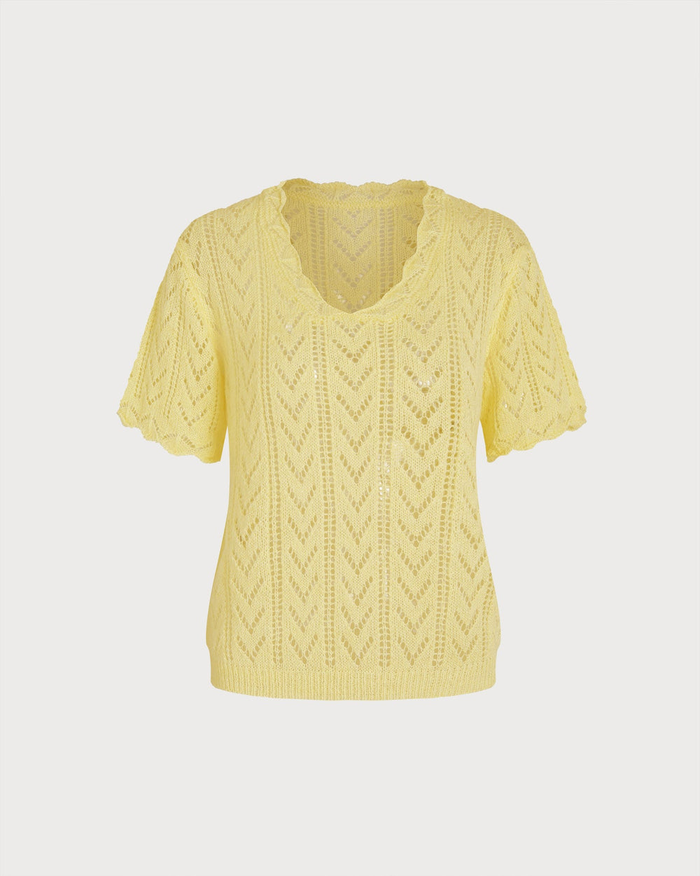 Yellow V Neck Cut Out Textured Sweater