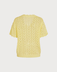 Yellow V Neck Cut Out Textured Sweater