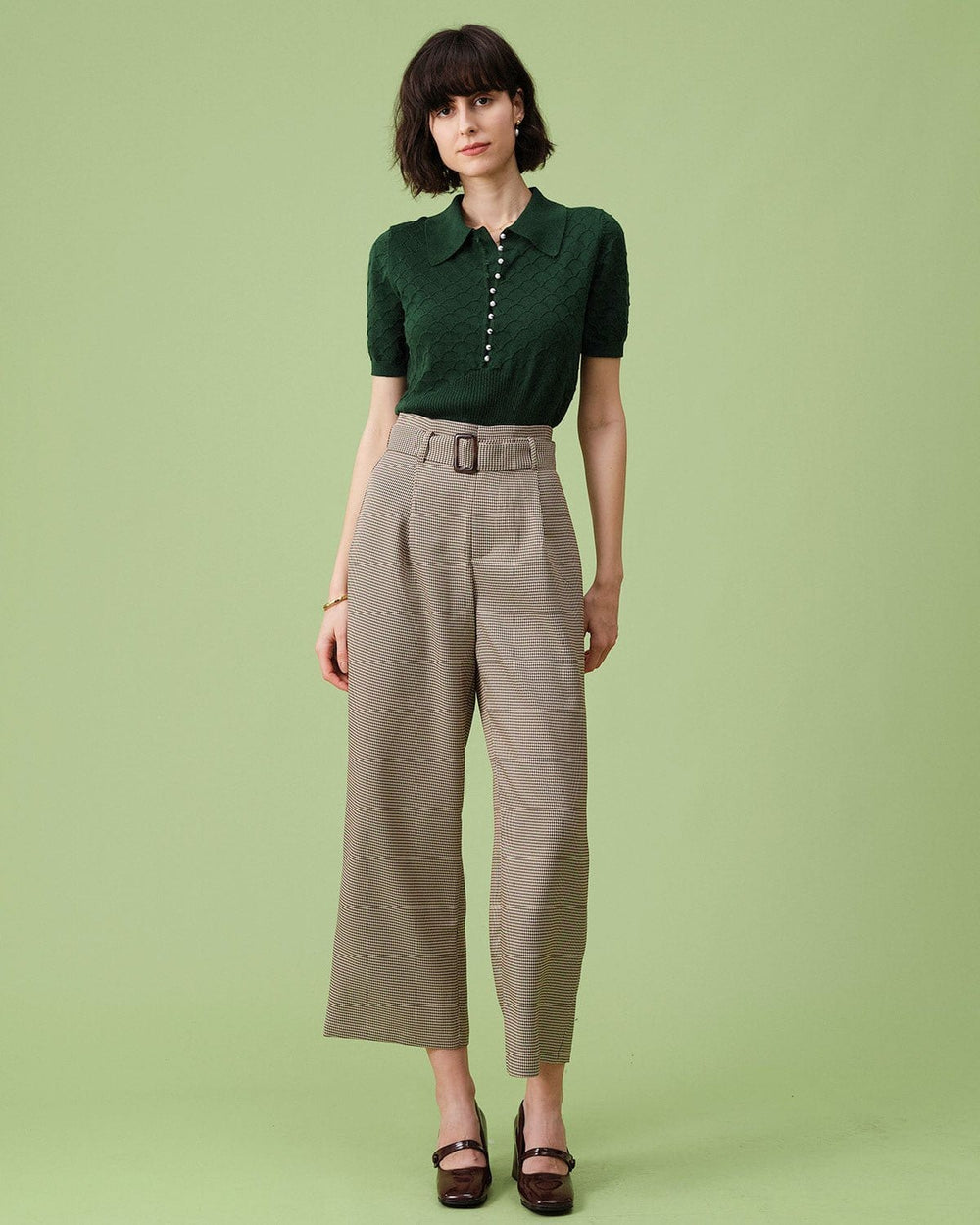 The Green Short Sleeve Textured Lapel Knit Tee