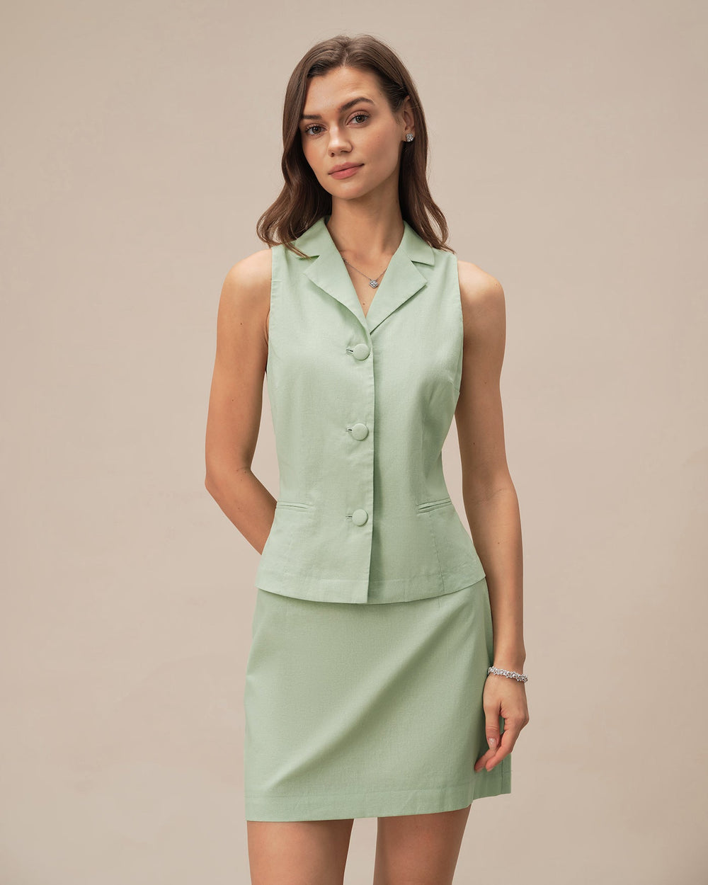 Green Collar Single Breasted Vest