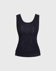 Blue Textured Crochet Tank Top