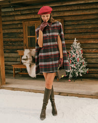 Red Plaid Cape Sleeve Coat