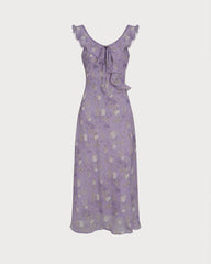 Purple Ruffle Floral Slip Maxi Dress