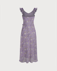 Purple Ruffle Floral Slip Maxi Dress