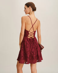 Wine Red Floral Backless Slip Mini Dress