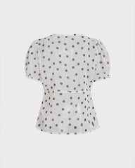 White Polka Dot Puffed Sleeve Tee