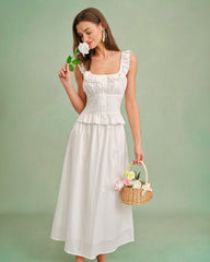 White Square Neck Ruffle Tank Top