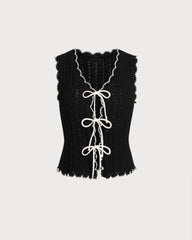 Black Contrast V Neck Knit Vest