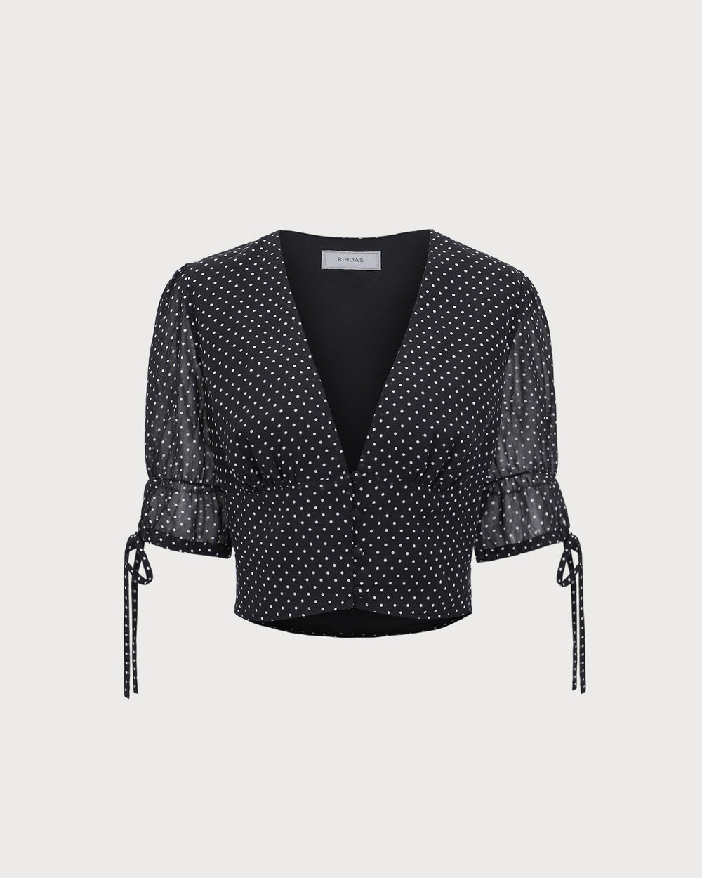 Black V-Neck Polka Dot Blouse