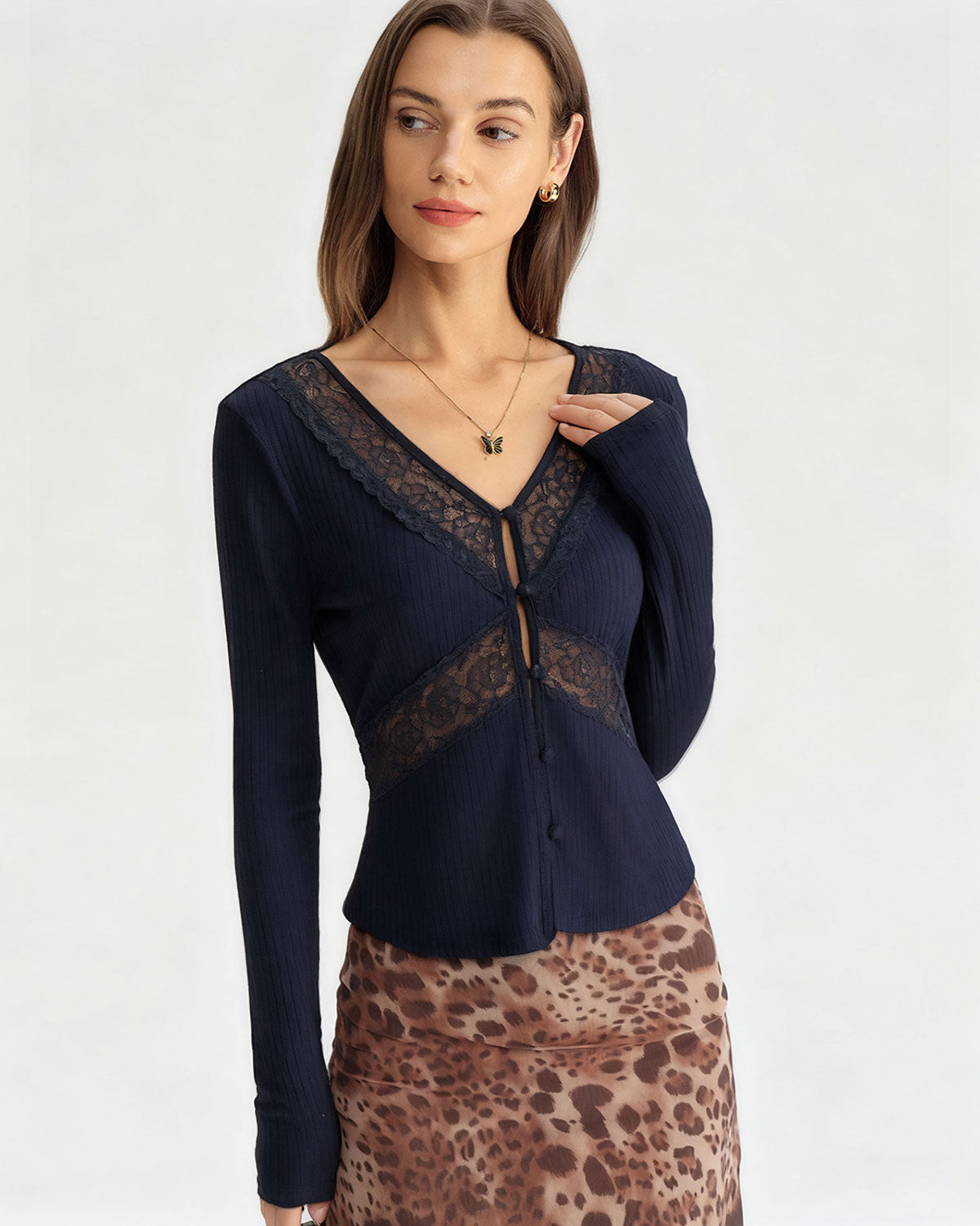 Blue See Through Slim Knit Tee