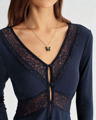 Blue See Through Slim Knit Tee