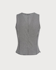 Black V Neck Plaid Tank Top