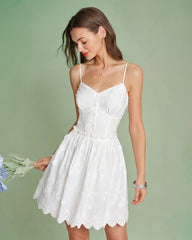White Floral Embroidery Slip Mini Dress
