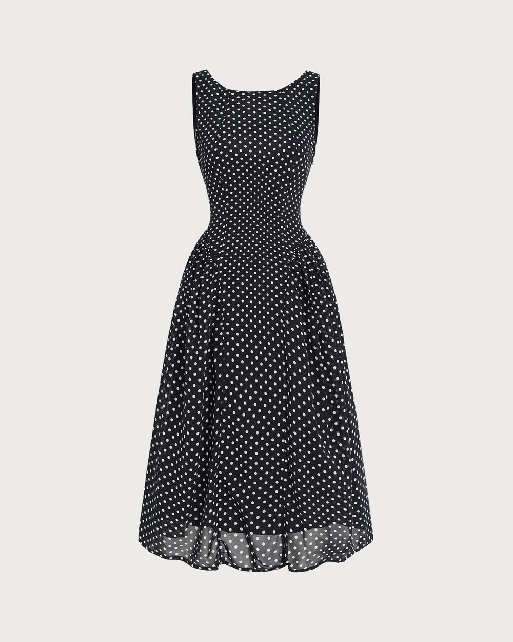 Black Polka Dot Chiffon Midi Dress