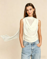 Apricot Round Neck Ruched Tee
