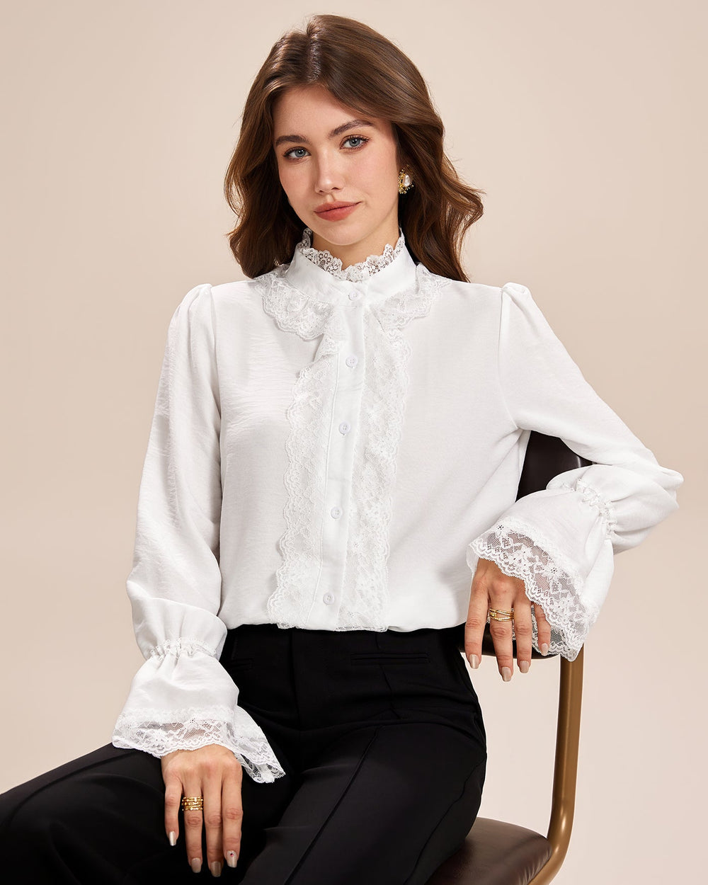White Turtle Poet Sleeve Lace Shirt