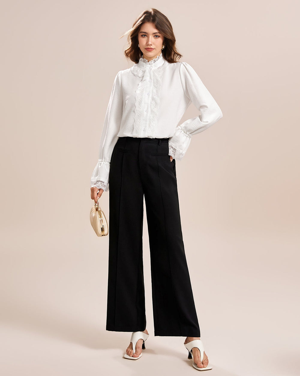 White Turtle Poet Sleeve Lace Shirt