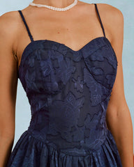 Blue Jacquard A-Line Slip Midi Dress