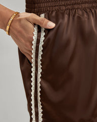 Coffee Splicing Elastic Waist Shorts