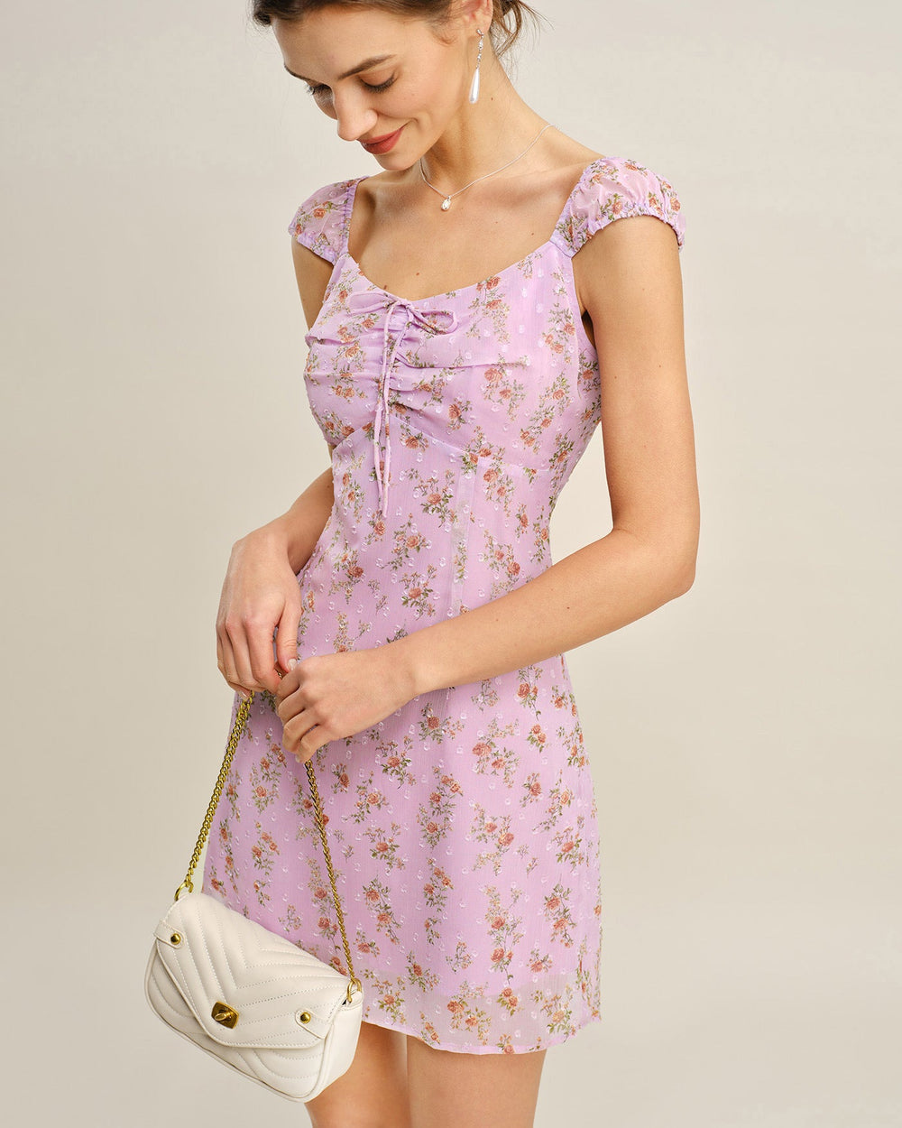 Purple Sweetheart Neck Jacquard Mini Dress