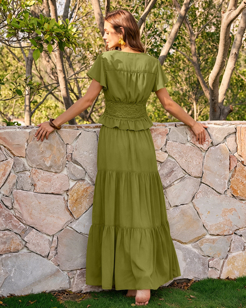 Green V Neck Ruched Blouse
