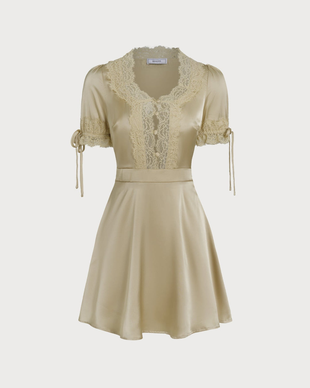 Apricot V Neck Lace Satin Mini Dress