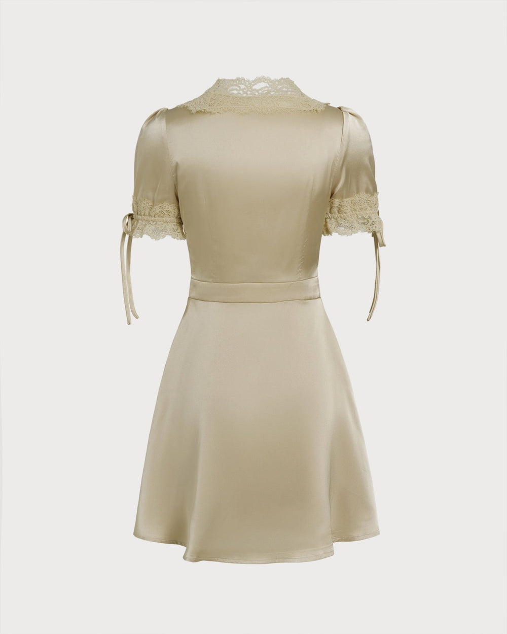Apricot V Neck Lace Satin Mini Dress