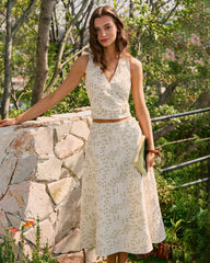 Beige V Neck Embroidery Tank Top