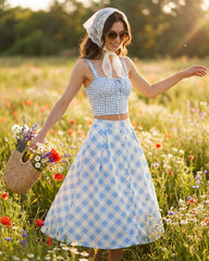 Blue X Cross Tie Plaid Cami Top