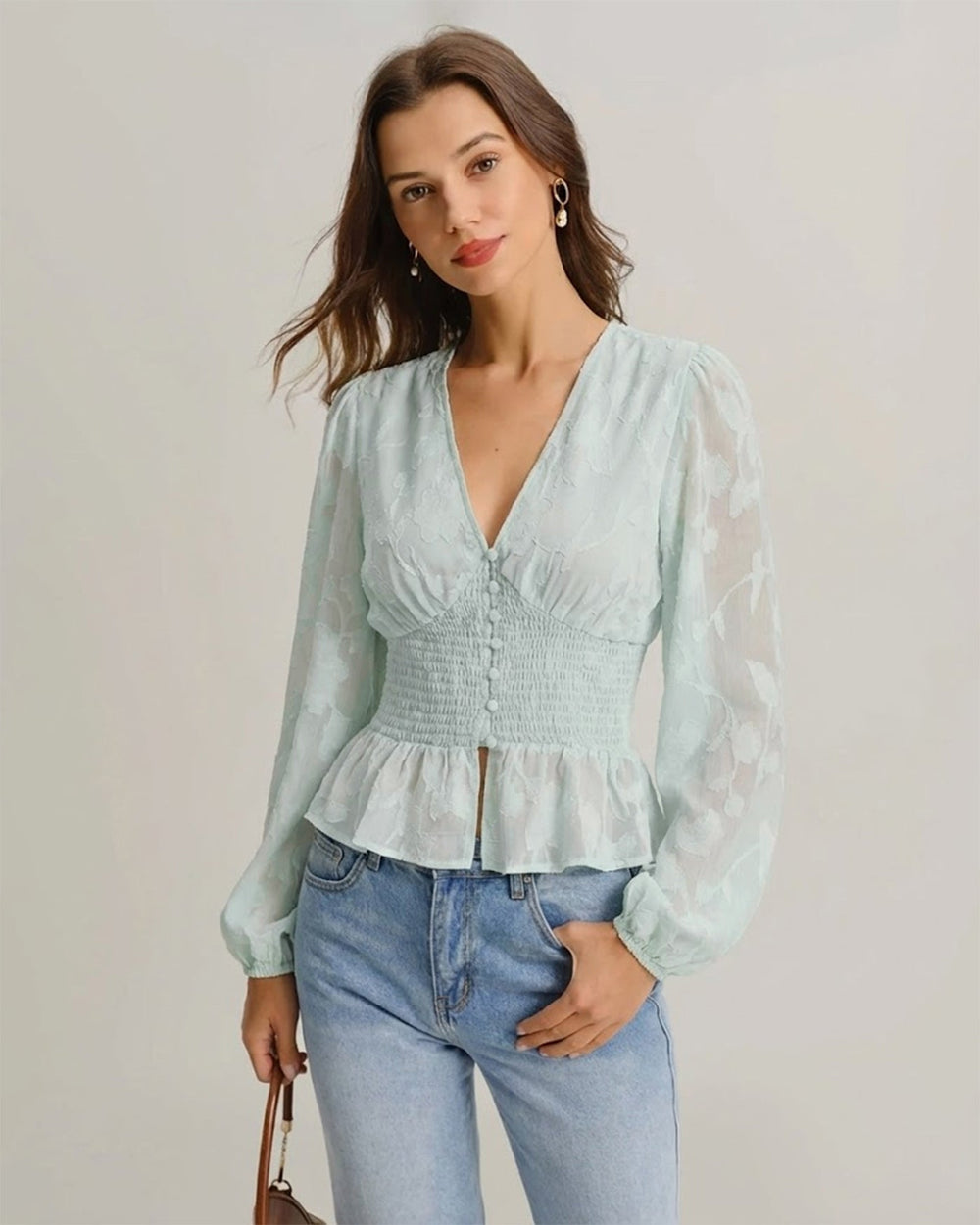 Green V Neck Floral Shirt