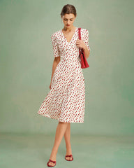 Apricot Floral V Neck Midi Dress