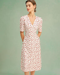 Apricot Floral V Neck Midi Dress