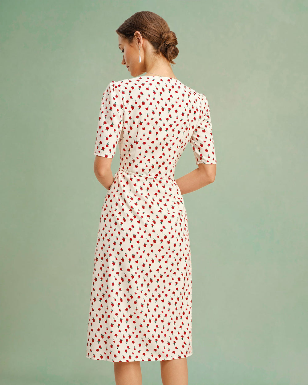 Apricot Floral V Neck Midi Dress