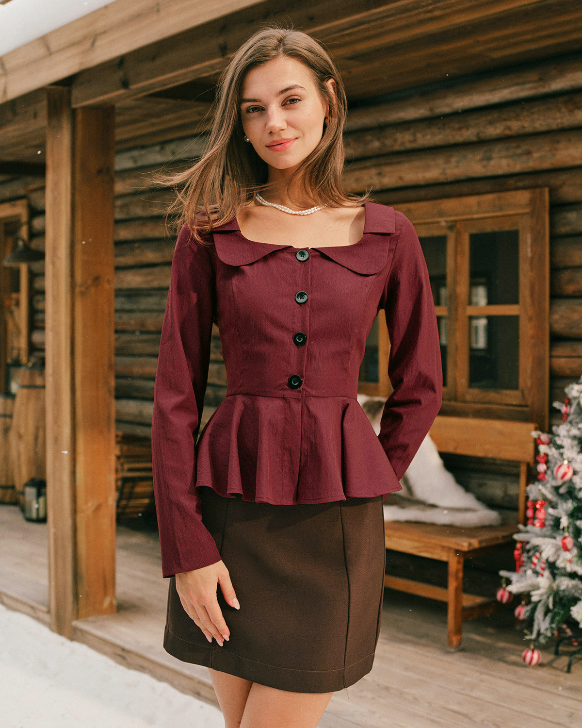 Red Square Neck Viscose Blouse
