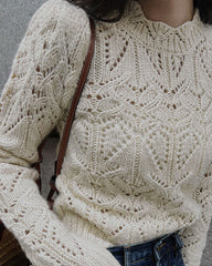 White Round Neck Cut Out Sweater