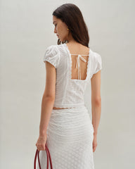 White Textured Cap Sleeve Blouse